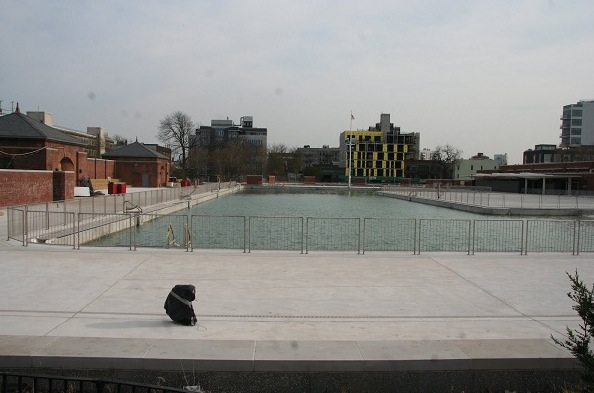 Photo Courtesy of Free Williamsburg. The deck of the McCarren Park Pool the future location of the ice skating rink.