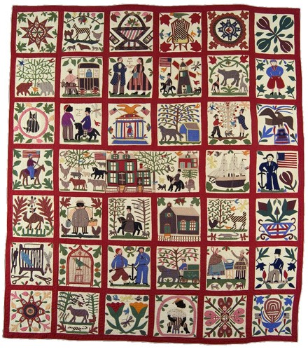 “Reconciliation Quilt,” 1867. Made by Lucinda Ward Honstain (1820-1904) of Williamsburg, Brooklyn, New York. Cotton; appliquéd.